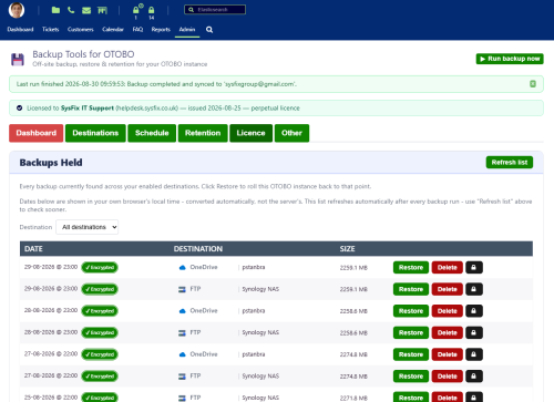 Database and config backup and restore for OTOBO