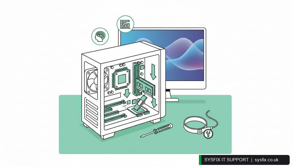 Close-up of computer components being installed inside a desktop case